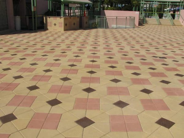 The same deck after sealing, the yellow, red and brown inlays fully saturated