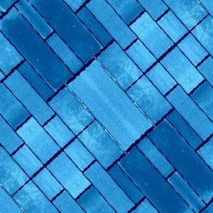 Blue-toned brick paving laid on the diagonal