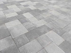 Light grey concrete pavers in a running bond pattern