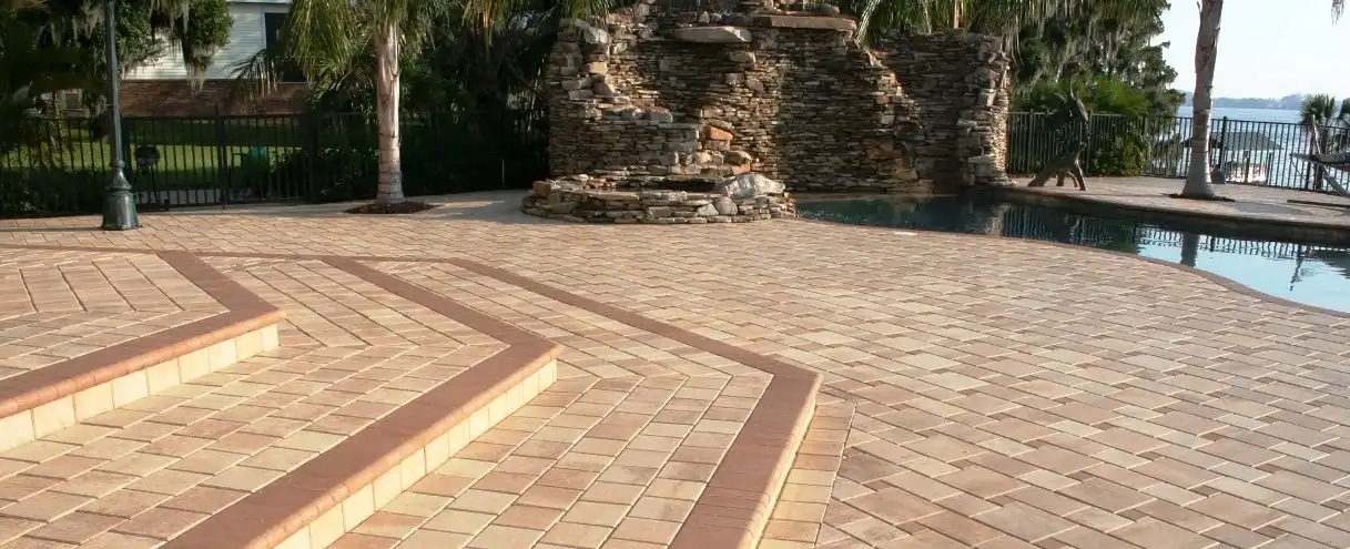 Pool deck sealed with Seal 'n Lock PRO Natural 1K, showing a low-sheen natural finish